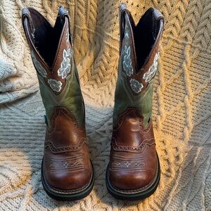 Women's Brown and Green Heeled Boots